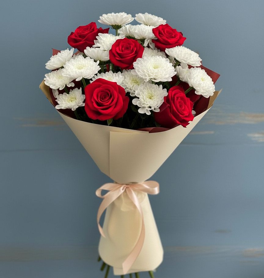 Букет цветов из: Розы и Хризантемы в Куликово