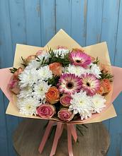 Букет цветов из:  Розы, Герберы и Хризантемы в Куликово