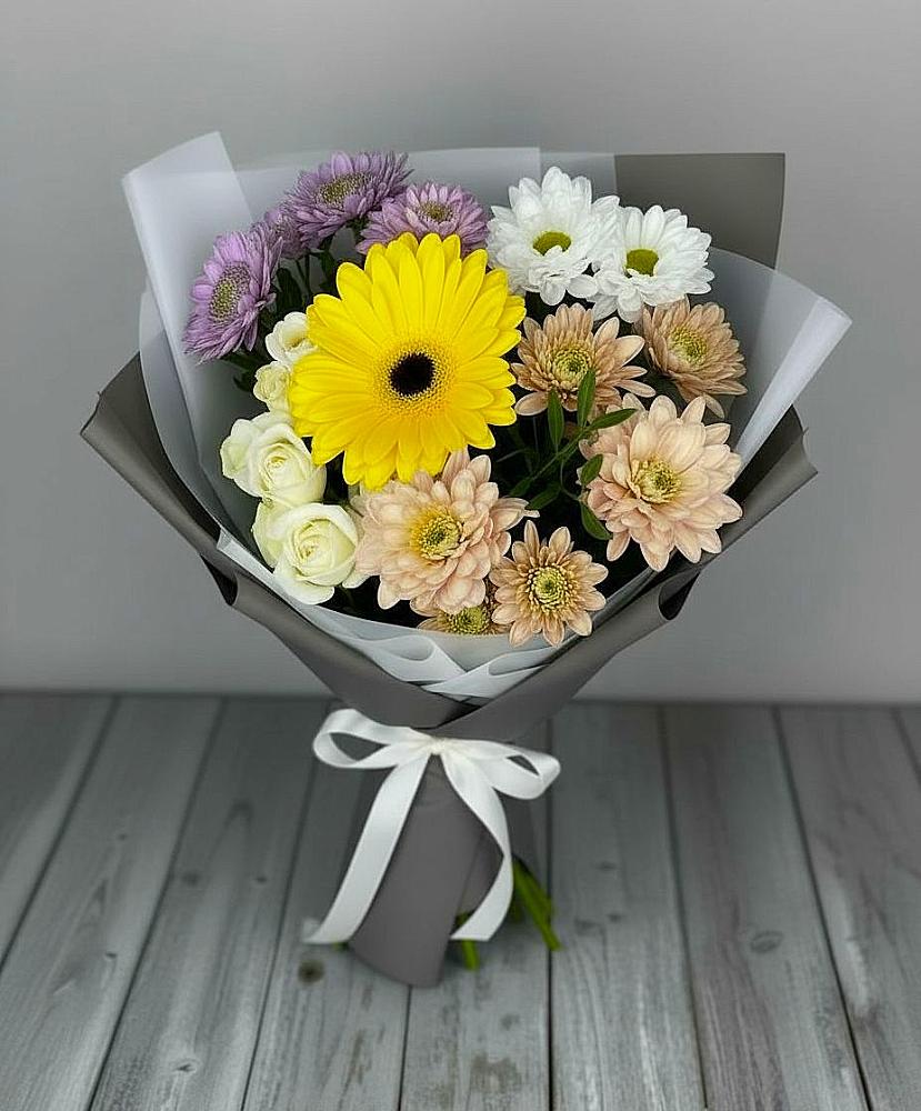 Букет цветов из: Розы, Герберы и Хризантемы в Куликово