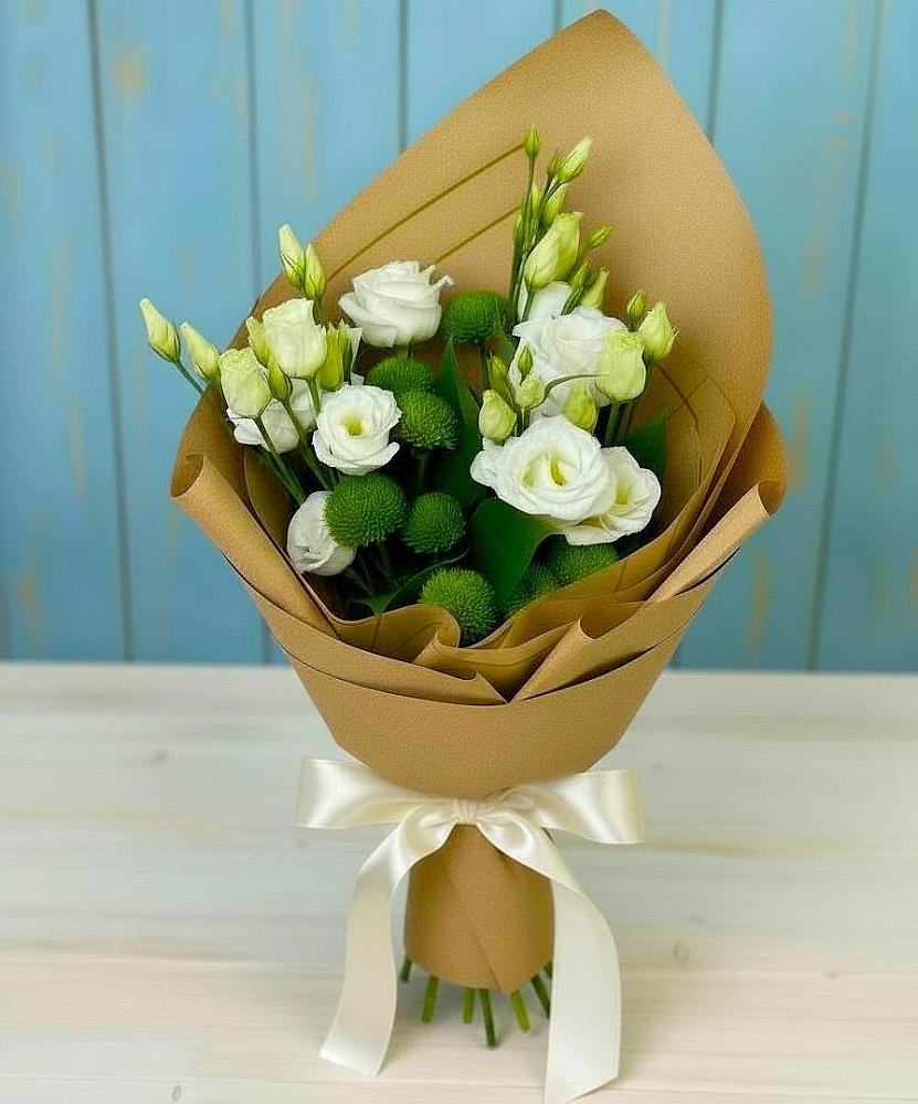 Букет цветов из: Хризантемы и Лизиантусы в Куликово