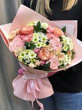 Букет нежные объятья в Куликово Букет цветов из: Гвоздики, Розы и Хризантемы в Куликово