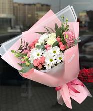 Букет цветов из:  Розы, Лизиантусы и Хризантемы в Куликово