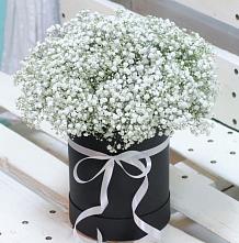 Цветочная композиция из Гипсофила в шляпной коробке в Куликово