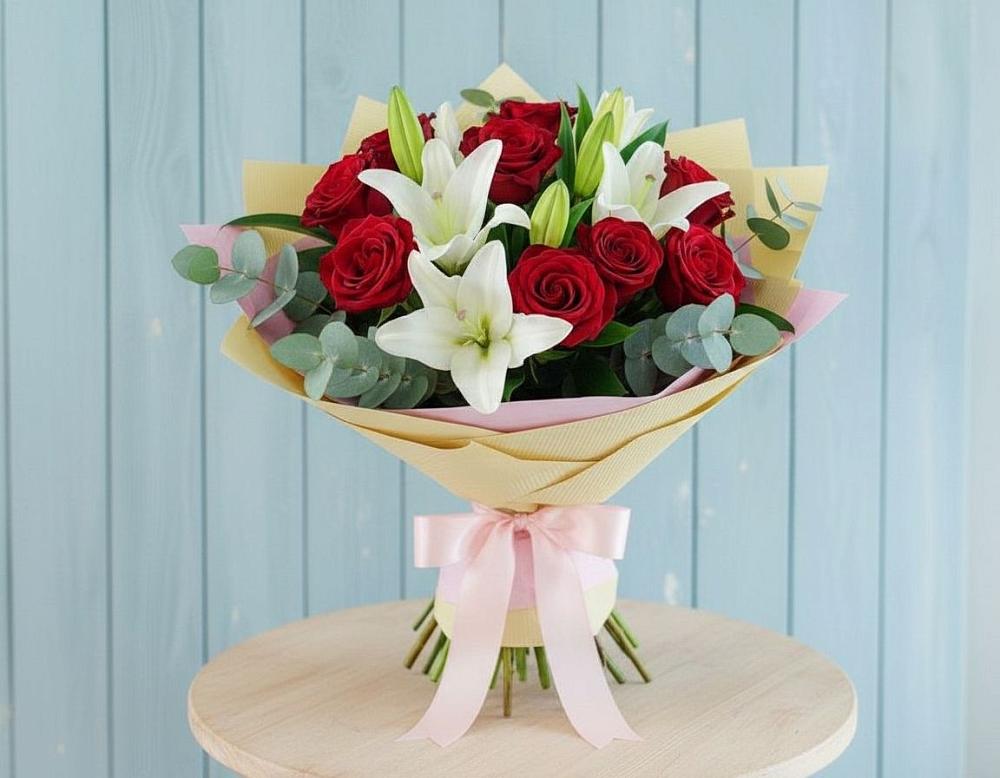 Букет цветов из: Лилии и Розы в Куликово